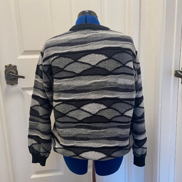 Gio Ferrari Italy Merino Wool blend vintage sweater Black Greys size 50 Large - Picture 2 of 7